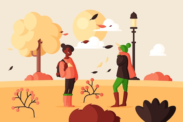 Free Vector flat design people in autumn