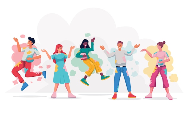 Flat design people celebrating holi festival