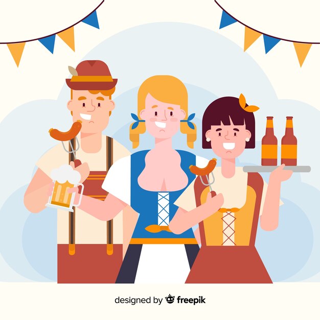 Flat design people celebrating oktoberfest