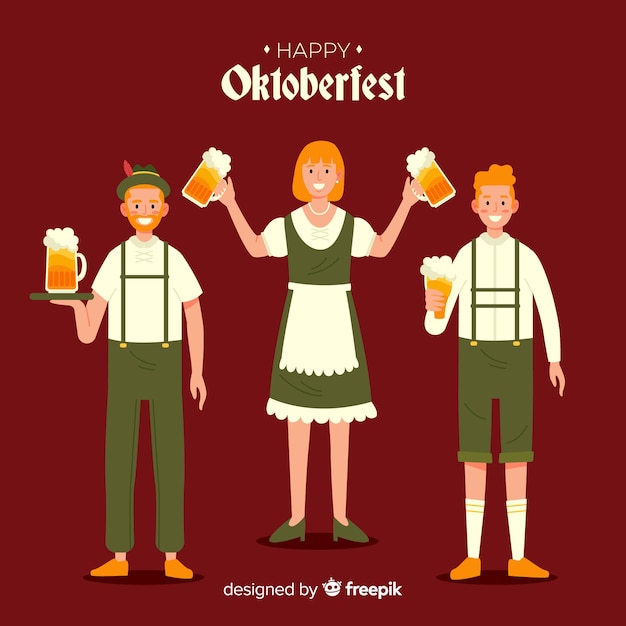 Free Vector flat design people celebrating oktoberfest