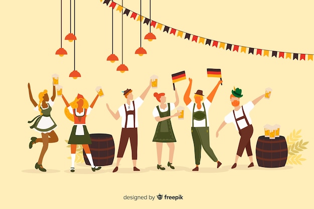 Flat design people celebrating oktoberfest