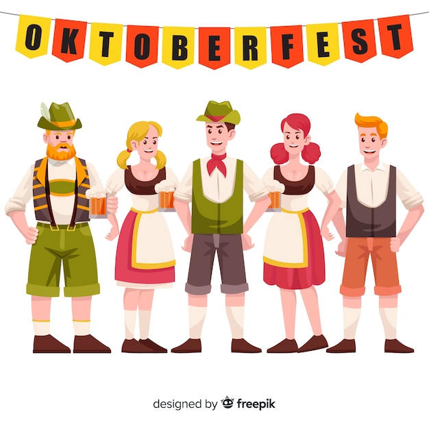 Free Vector flat design people celebrating oktoberfest