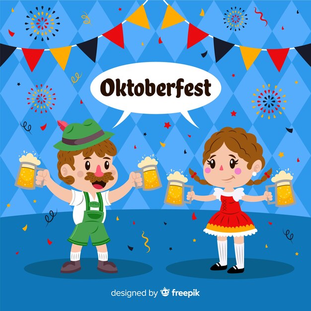 Flat design people celebrating oktoberfest