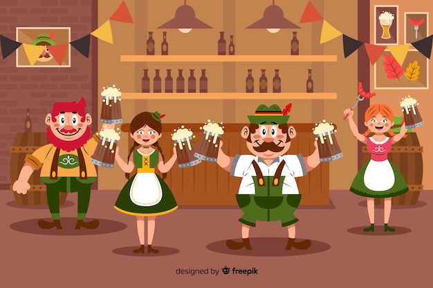 Free Vector flat design people celebrating oktoberfest