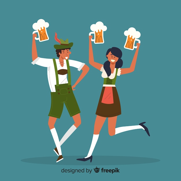 Flat design people celebrating oktoberfest