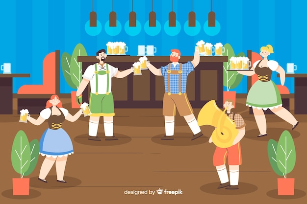 Flat design people celebrating oktoberfest