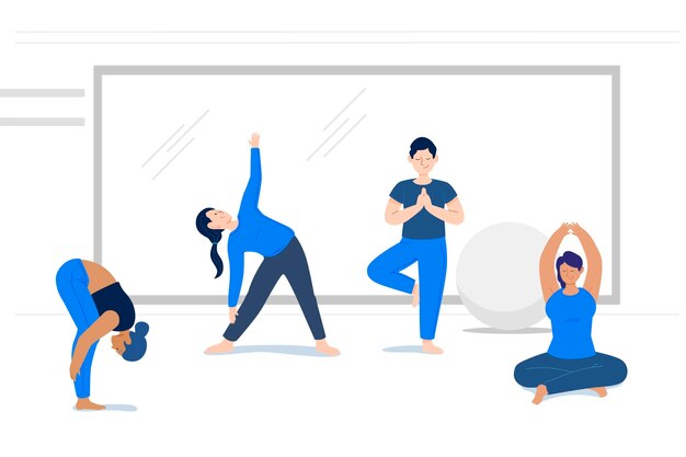 Flat design people doing yoga