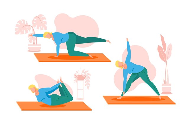 Flat design people doing yoga