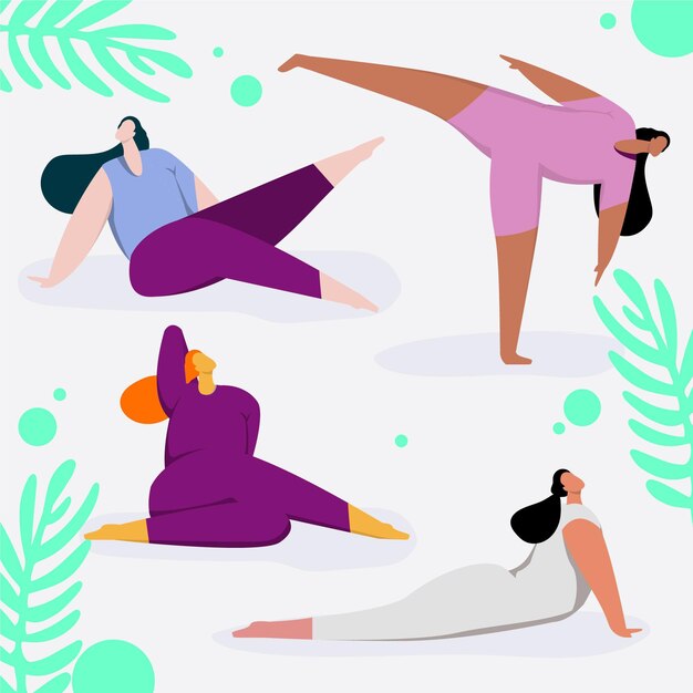 Flat design people doing yoga