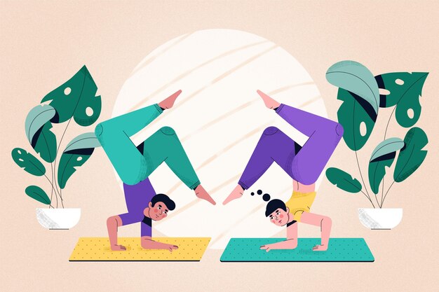 Flat design people doing yoga