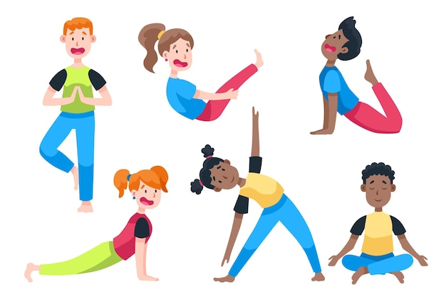 Flat design people doing yoga