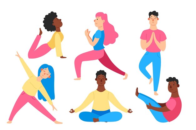 Flat design people doing yoga