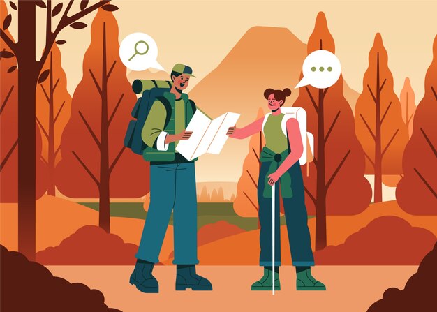 Flat design people in the forest illustrated