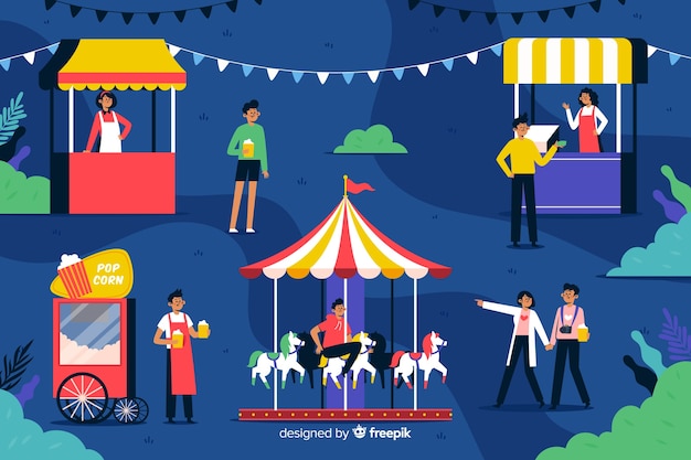 Free Vector flat design people at night carnival