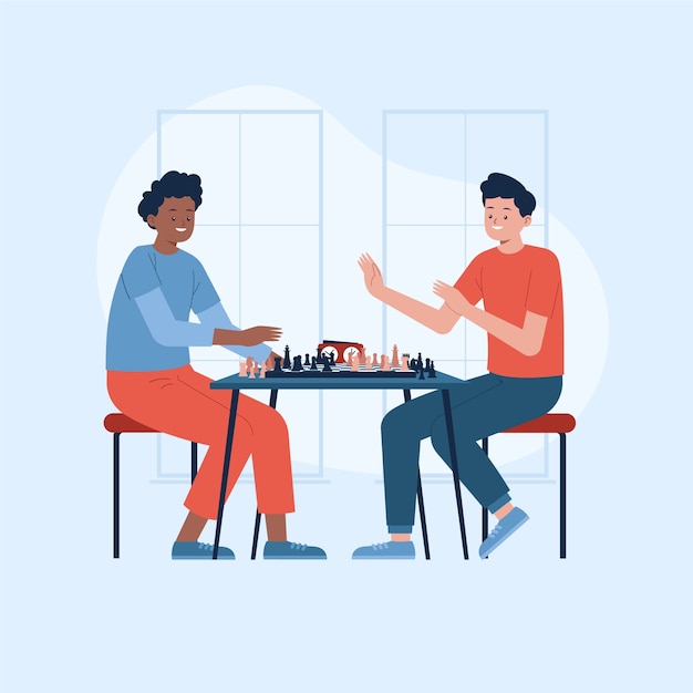 Flat design of people playing chess