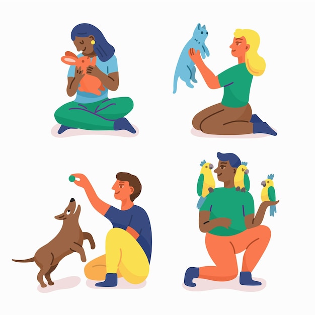 Free Vector flat design people playing with their pets