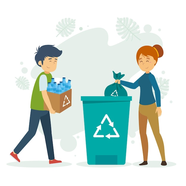 Flat design people recycling illustration