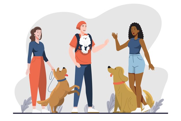 Flat design people with dogs