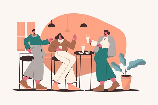 Flat design people with hot drinks