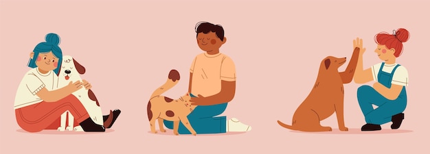 Flat design people with pets set