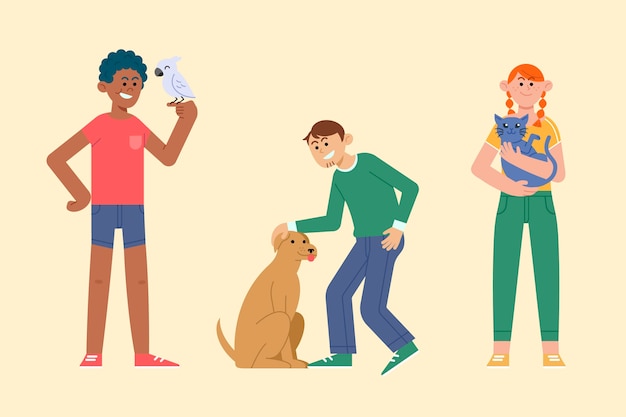 Flat design people with pets