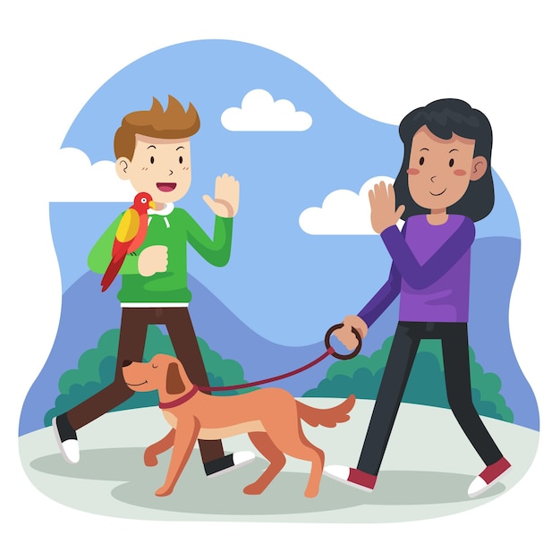 Flat design people with pets