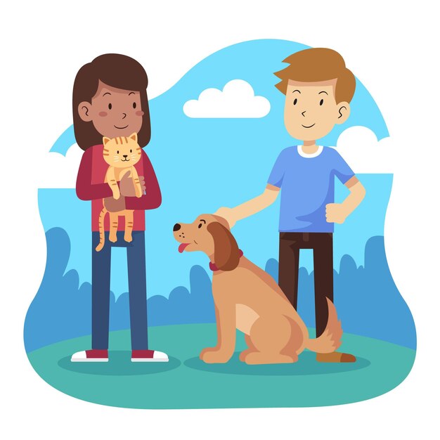 Flat design people with pets