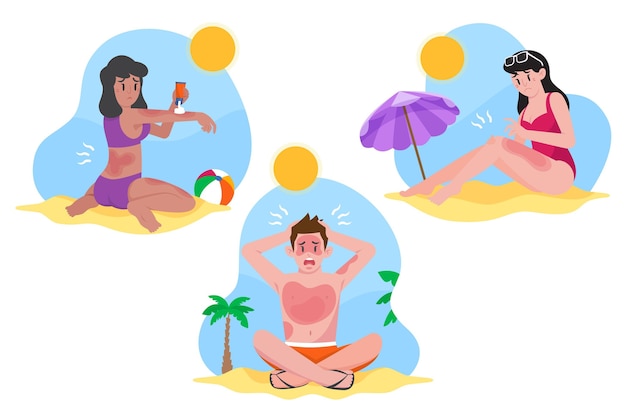 Flat design people with sunburn collection