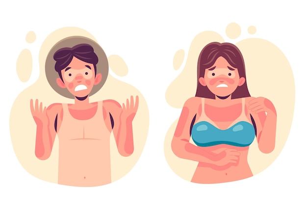 Flat design people with a sunburn illustration