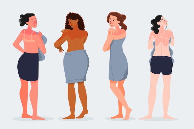 Free Vector flat design people with sunburn set