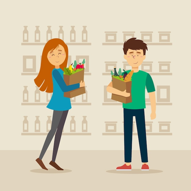 Flat design peopleshopping groceries