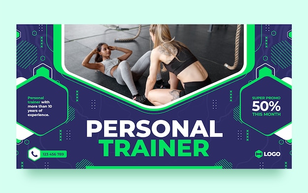 Flat design personal trainer geometric facebook post