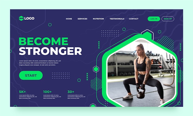 Flat design personal trainer geometric landing page