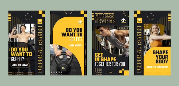 Free Vector flat design personal trainer instagram stories