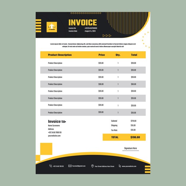 Flat design personal trainer invoice