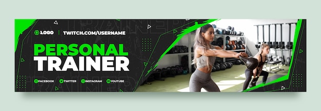 Flat design personal trainer twitch banner