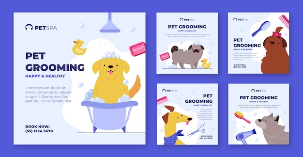 Free Vector flat design pet grooming template