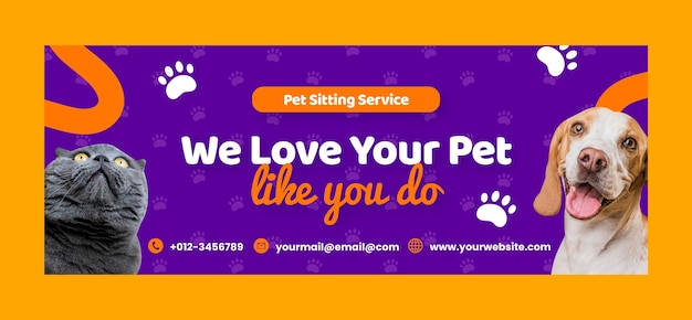 Flat design pet sitting facebook cover