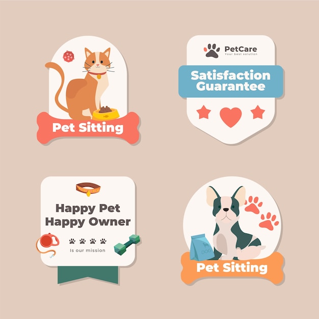 Flat design pet sitting labels template