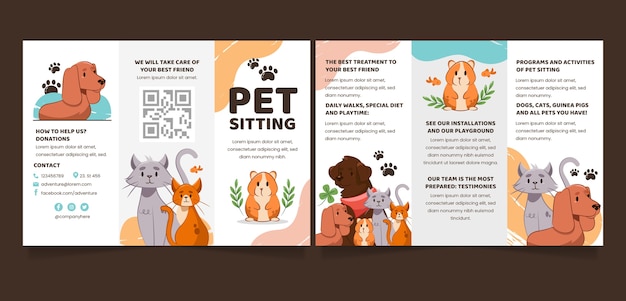 Flat design pet sitting service brochure