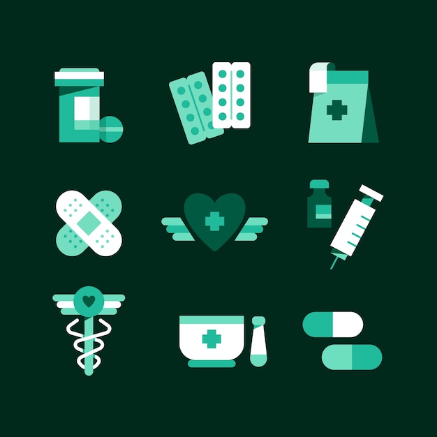 Flat design pharmacy symbols