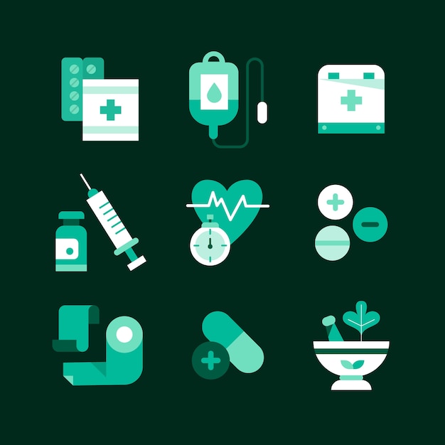 Flat design pharmacy symbols