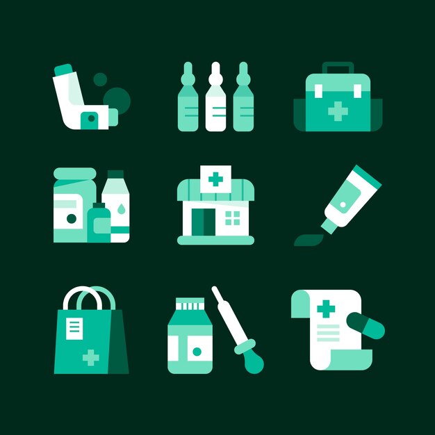 Flat design pharmacy symbols