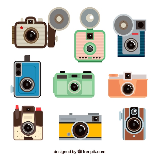 Flat design photo cameras collection