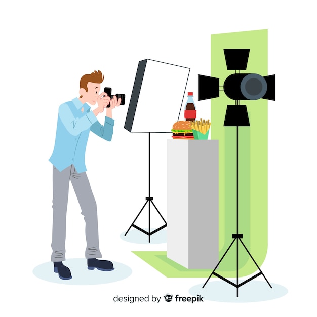 Flat design photographer taking pictures in studio