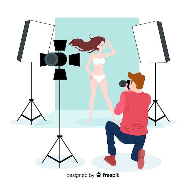 Flat design photographer working in studio