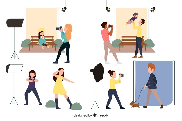 Flat design photographers taking pictures of people