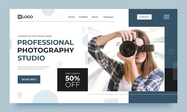 Free Vector flat design photography studio landing page