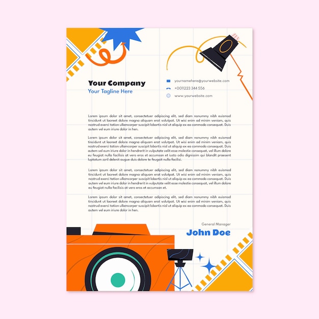 Flat design photography studio letterhead