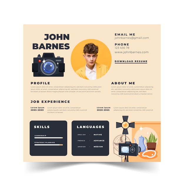 Flat design photography studio online resume